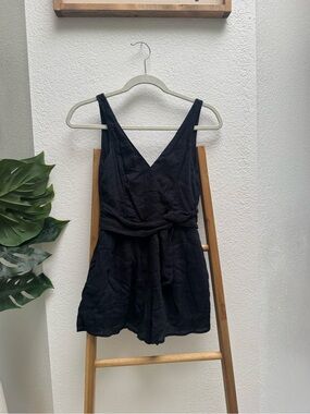 Black Sleeveless V-Neck Romper with Front Knot